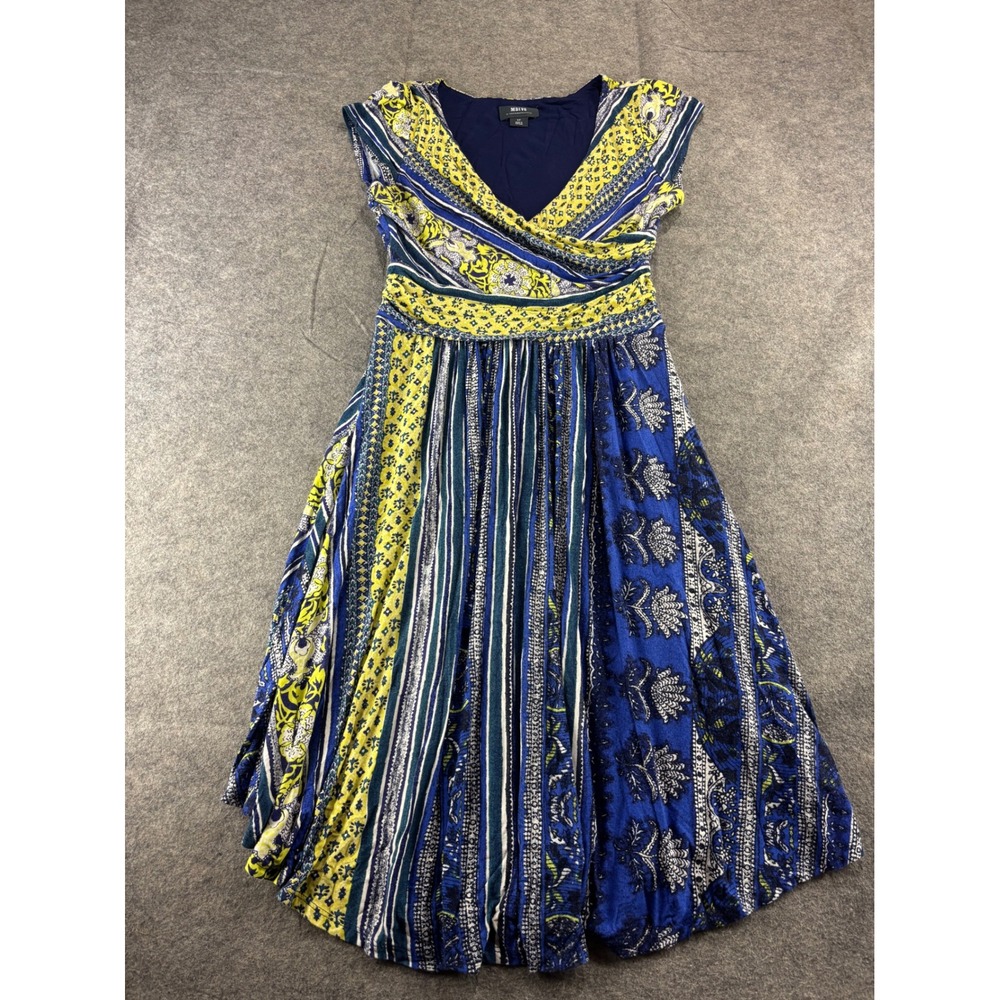 Maeve by Anthropologie Surplice Midi Dress Geometric Blue Yellow Women SP Petite